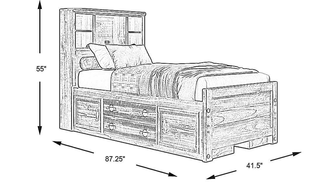 Kids Creekside 2.0 Chestnut Twin Bookcase Bed with 2 Storage Side Rails