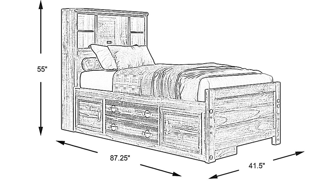 Kids Creekside 2.0 Chestnut Twin Bookcase Bed with Storage Side Rail