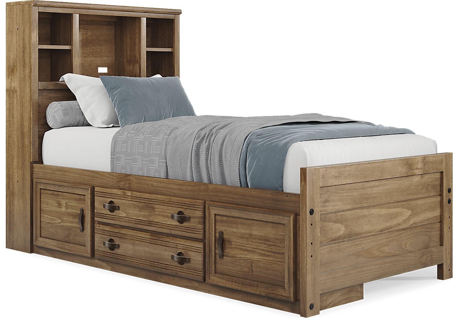 twin bookcase bed w storage rail