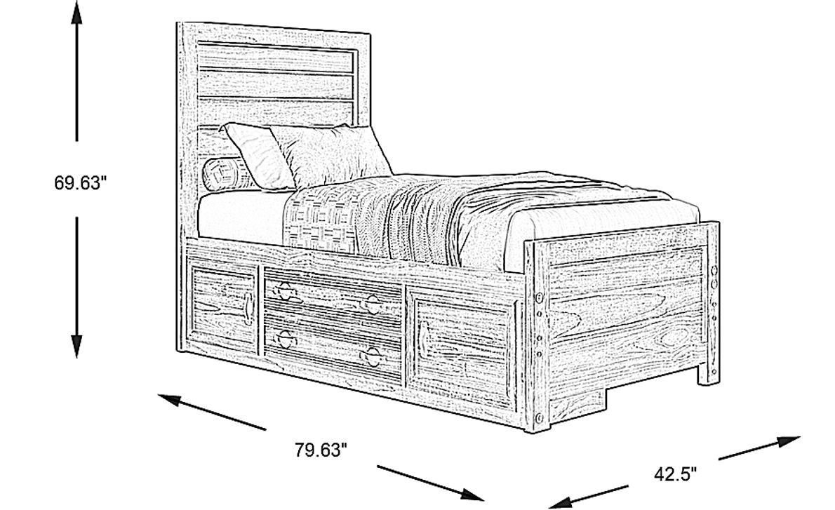 Kids Creekside 2.0 Chestnut 3 Pc Twin Panel Bed with Storage Rail