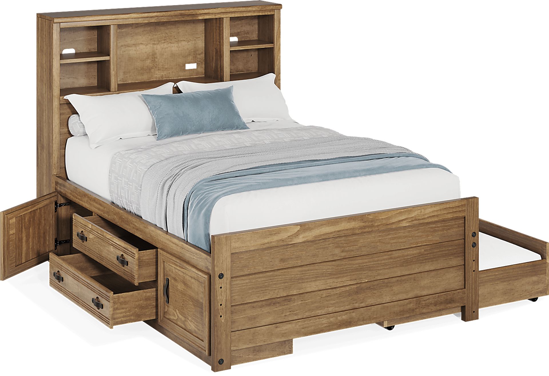 Kids Creekside 2.0 Chestnut 4 Pc Full Bookcase Bed with Storage Side Rail and Trundle - Image 2