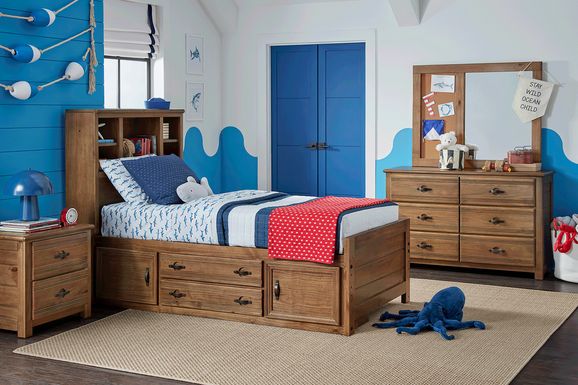 Kids Creekside 2.0 Chestnut 5 Pc Twin Bookcase Bedroom with 2 Storage Side Rails