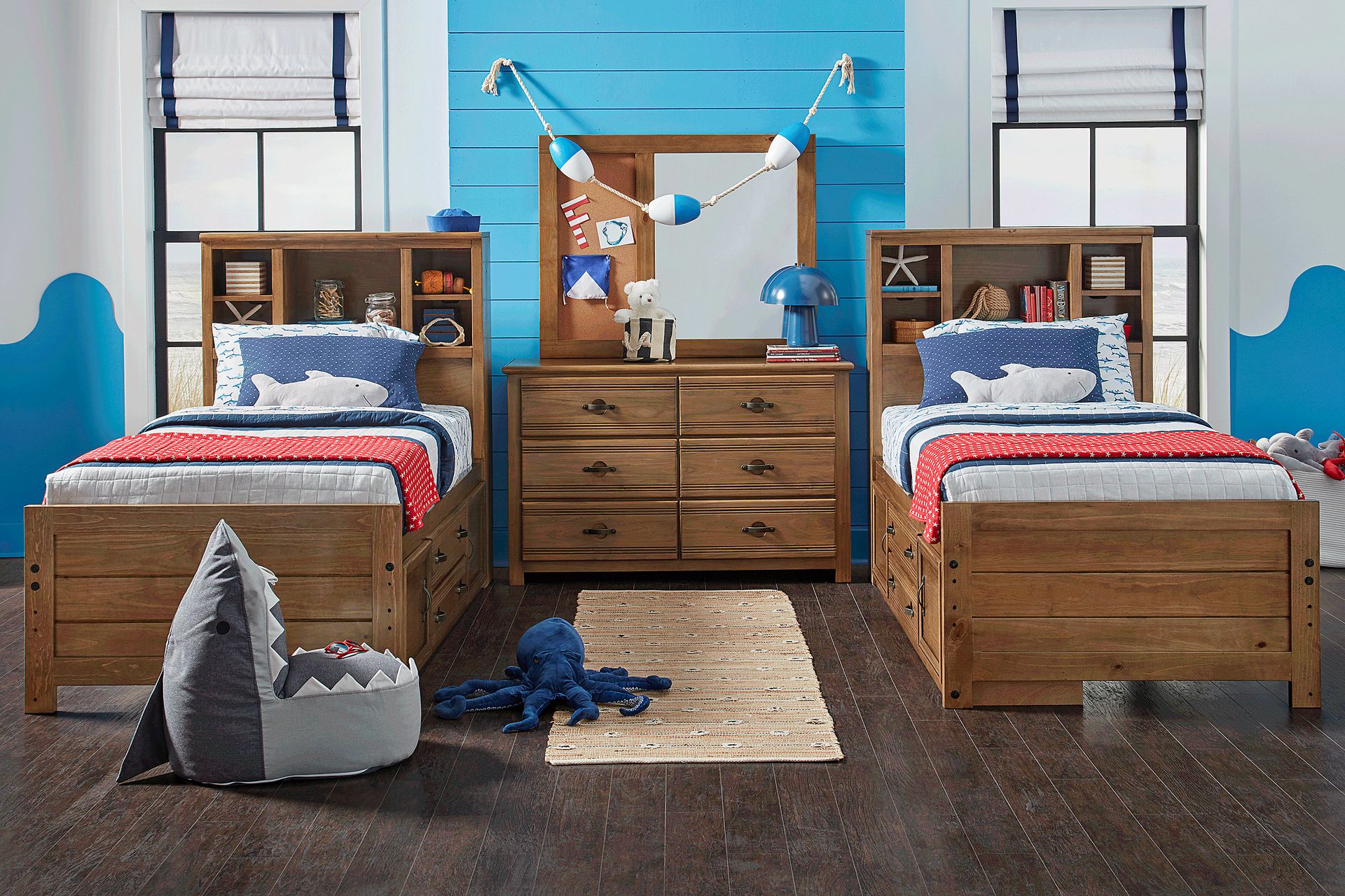 Kids Creekside 2.0 Chestnut Twin Bookcase Bedroom with Storage Side Rails - Image 1