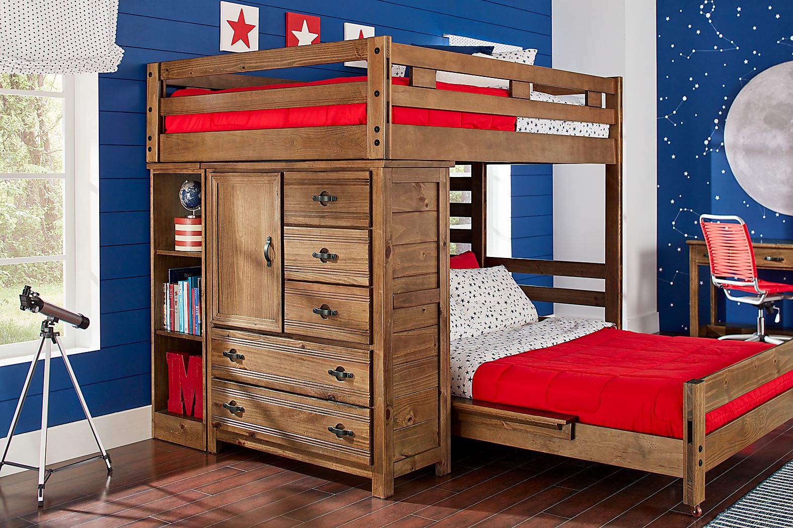 Kids Creekside 2.0 Chestnut Full/Full Loft with Loft Chest and Bookcase - Thumbnail 4