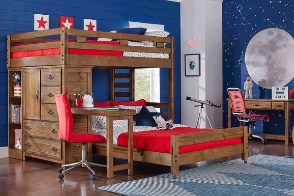 Kids Creekside 2.0 Chestnut Full/Full Loft with Loft Chest, Bookcase and Desk Attachment