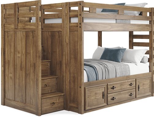 Kids Creekside 2.0 Chestnut Full/Full Step Bunk Bed with Storage Side Rail