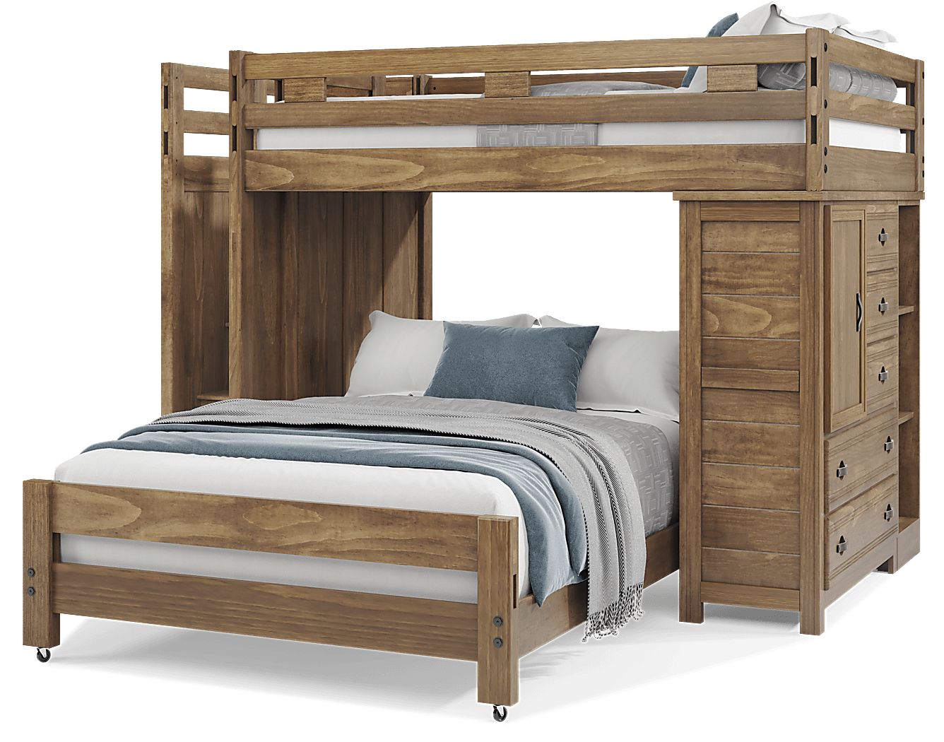 Creekside 2.0 Chestnut Full/Full Step Loft with Chest and Bookcase