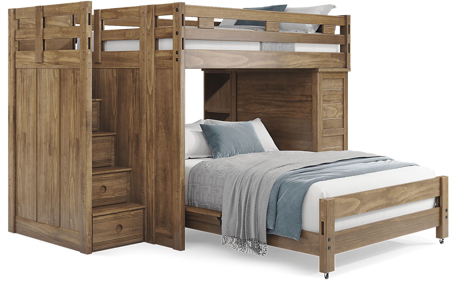 Kids Creekside 2.0 Chestnut Full/Full Step Loft with Chest and Bookcase - Image 1
