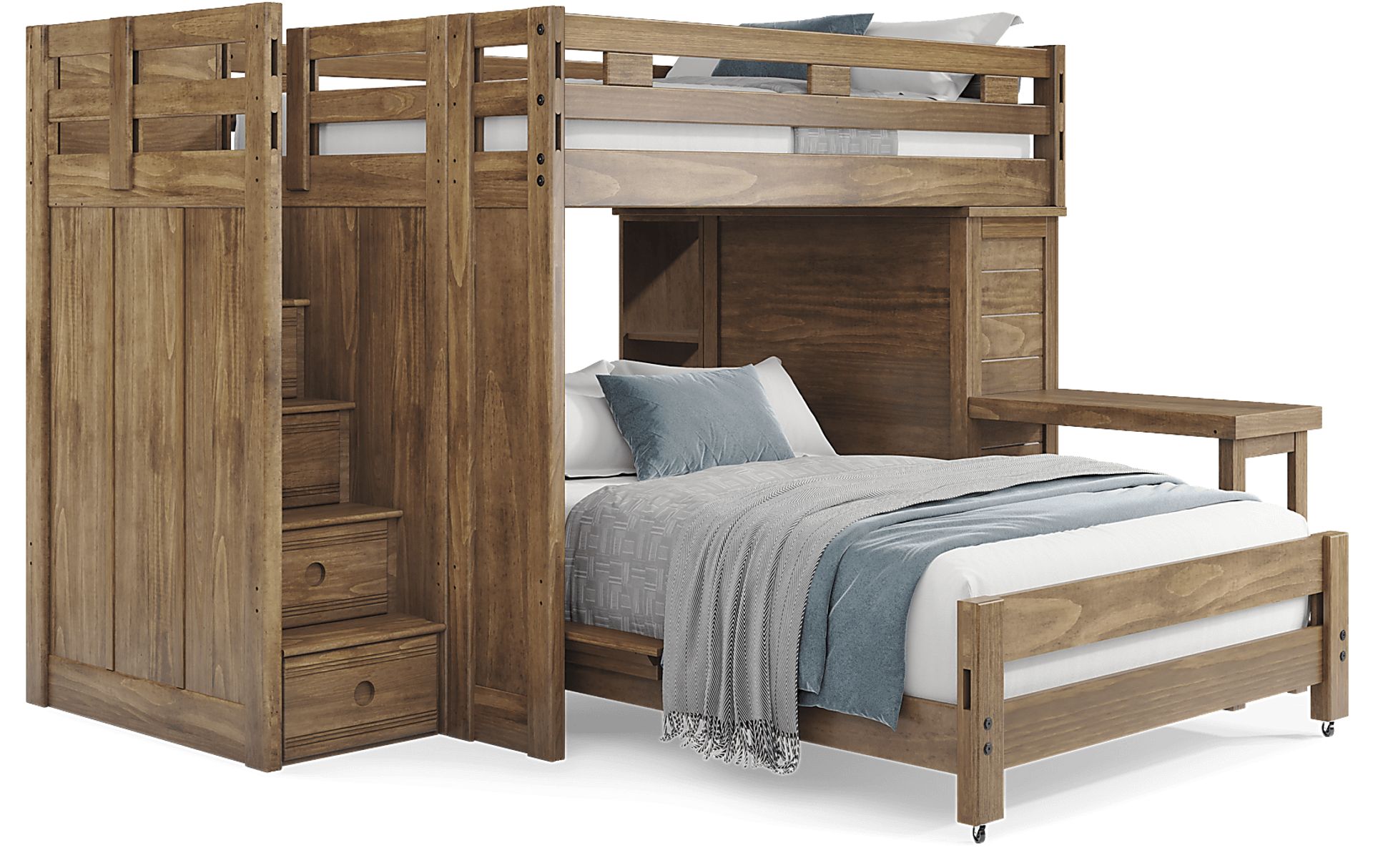 Kids Creekside 2.0 Chestnut Full/Full Step Loft with Loft Chest, Bookcase and Desk Attachment - Image 1
