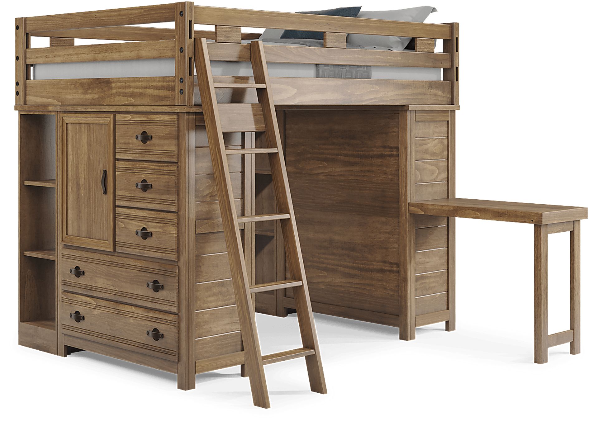 Kids Creekside 2.0 Chestnut Full Loft with 2 Loft Chests, 2 Bookcases and Desk Attachment - Image 1