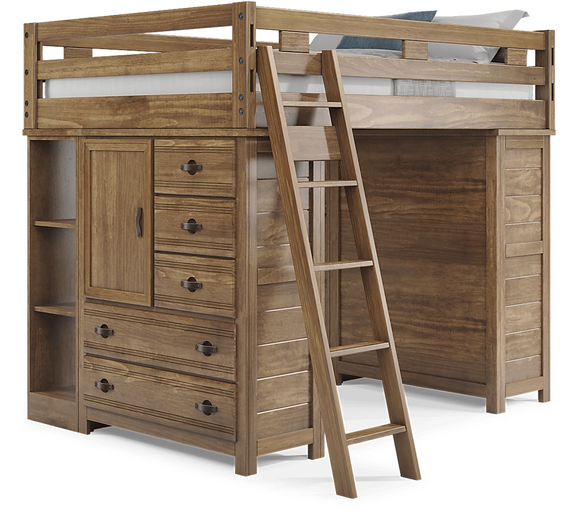 Kids Creekside 2.0 Chestnut Full Loft with 2 Loft Chests and 2 Bookcases