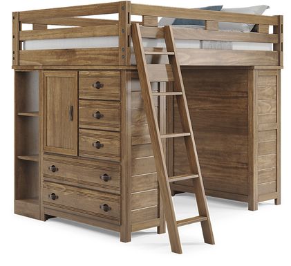 Kids Creekside 2.0 Chestnut Full Loft with 2 Loft Chests and 2 Bookcases