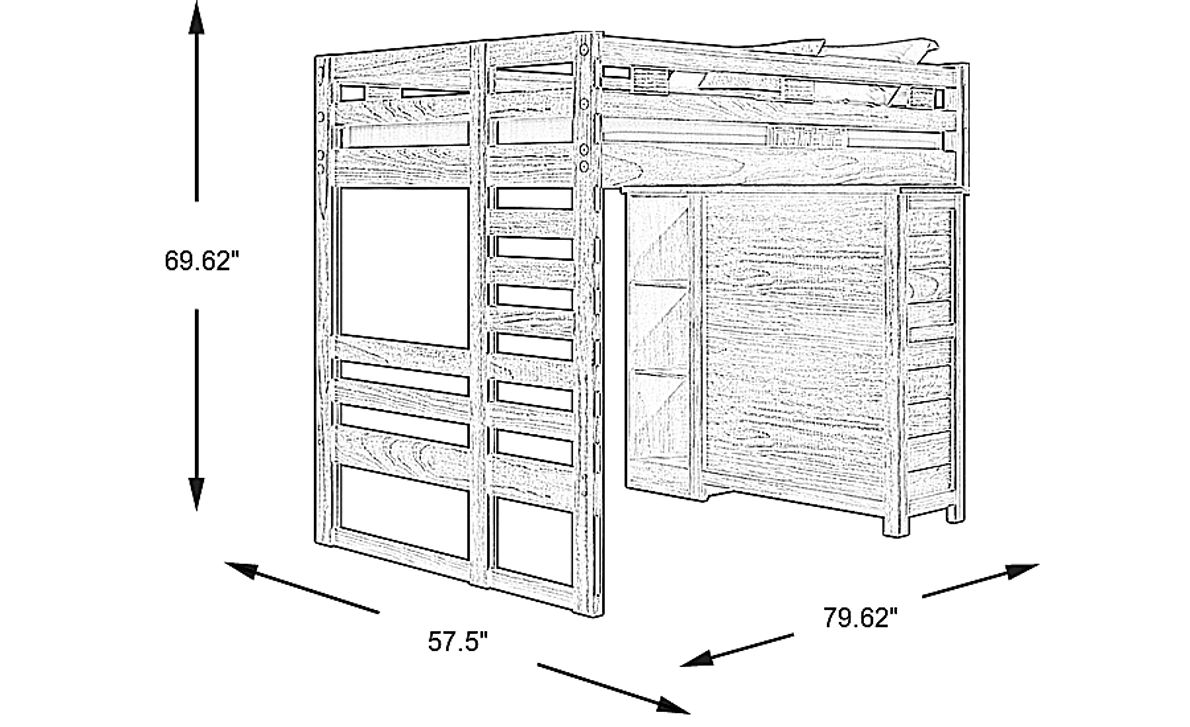 Kids Creekside 2.0 Chestnut Full Loft with Loft Chest and Bookcase
