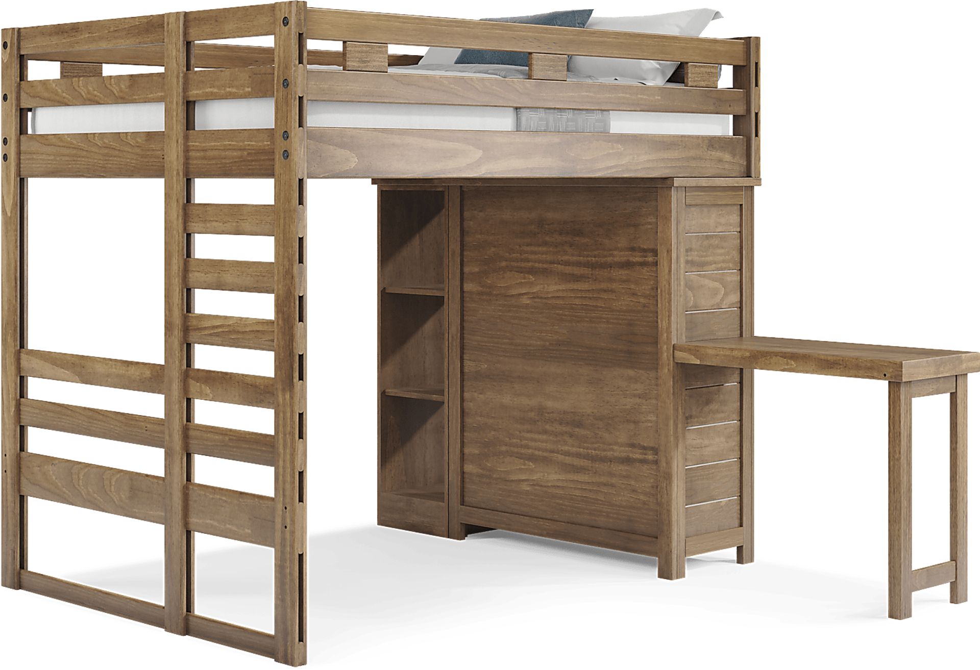 Kids Creekside 2.0 Chestnut Full Loft with Loft Chest, Bookcase and Desk Attachment - Image 1