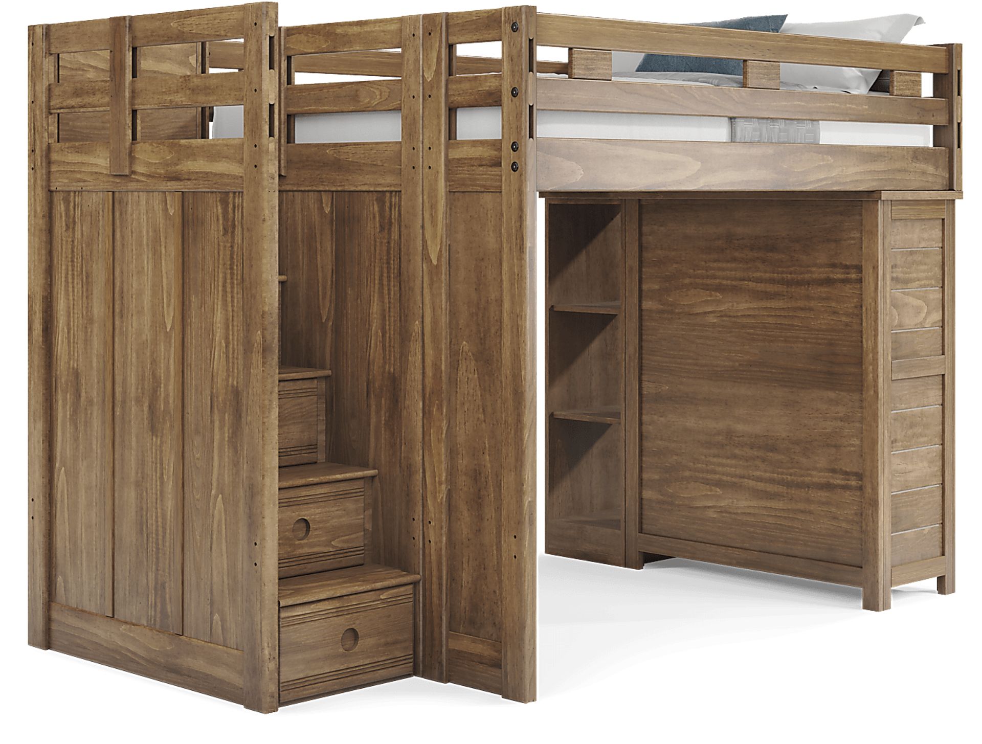 Kids Creekside 2.0 Chestnut Full Step Loft with Loft Chest and Bookcase - Image 1