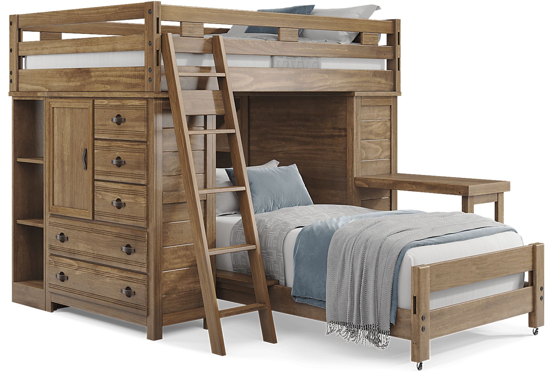 Kids Creekside 2.0 Chestnut Full/Twin Loft with 2 Loft Chests, 2 Bookcases and Desk Attachment - Image 1