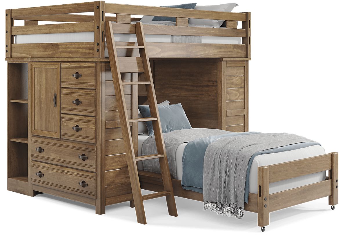 Kids Creekside 2.0 Chestnut Full/Twin Loft with 2 Loft Chests and 2 Bookcases