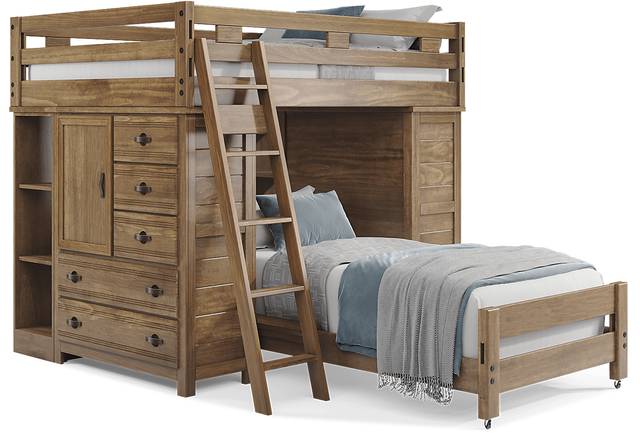 Kids Creekside 2.0 Chestnut Full/Twin Loft with 2 Loft Chests and 2 Bookcases - Thumbnail - Image 1
