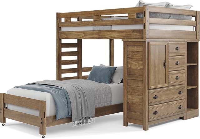 Kids Creekside 2.0 Chestnut Full/Twin Loft with Loft Chest and Bookcase - Thumbnail - Image 2