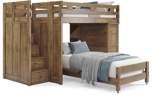 Kids Creekside 2.0 Chestnut Full/Twin Step Loft with Loft Chest and Bookcase - Thumbnail - Image 1