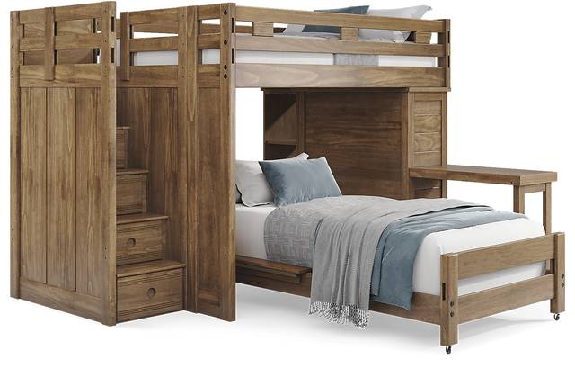 Kids Creekside 2.0 Chestnut Full/Twin Step Loft with Loft Chest, Bookcase and Desk Attachment - Thumbnail - Image 1