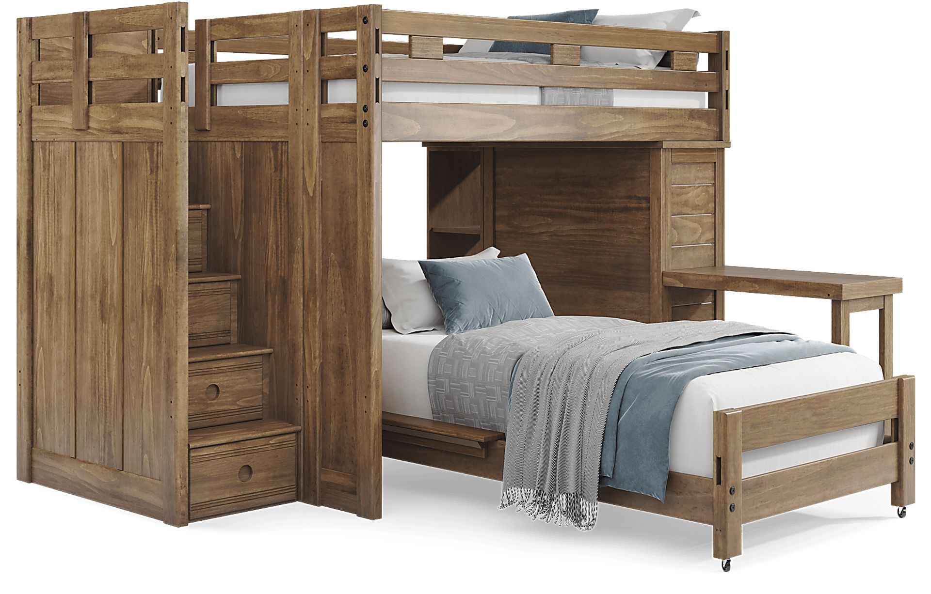 Kids Creekside 2.0 Chestnut Full/Twin Step Loft with Loft Chest, Bookcase and Desk Attachment - Image 1