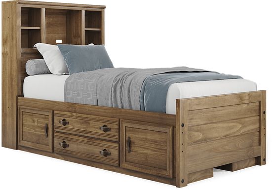 Kids Creekside 2.0 Chestnut Twin Bookcase Bed with 2 Storage Side Rails