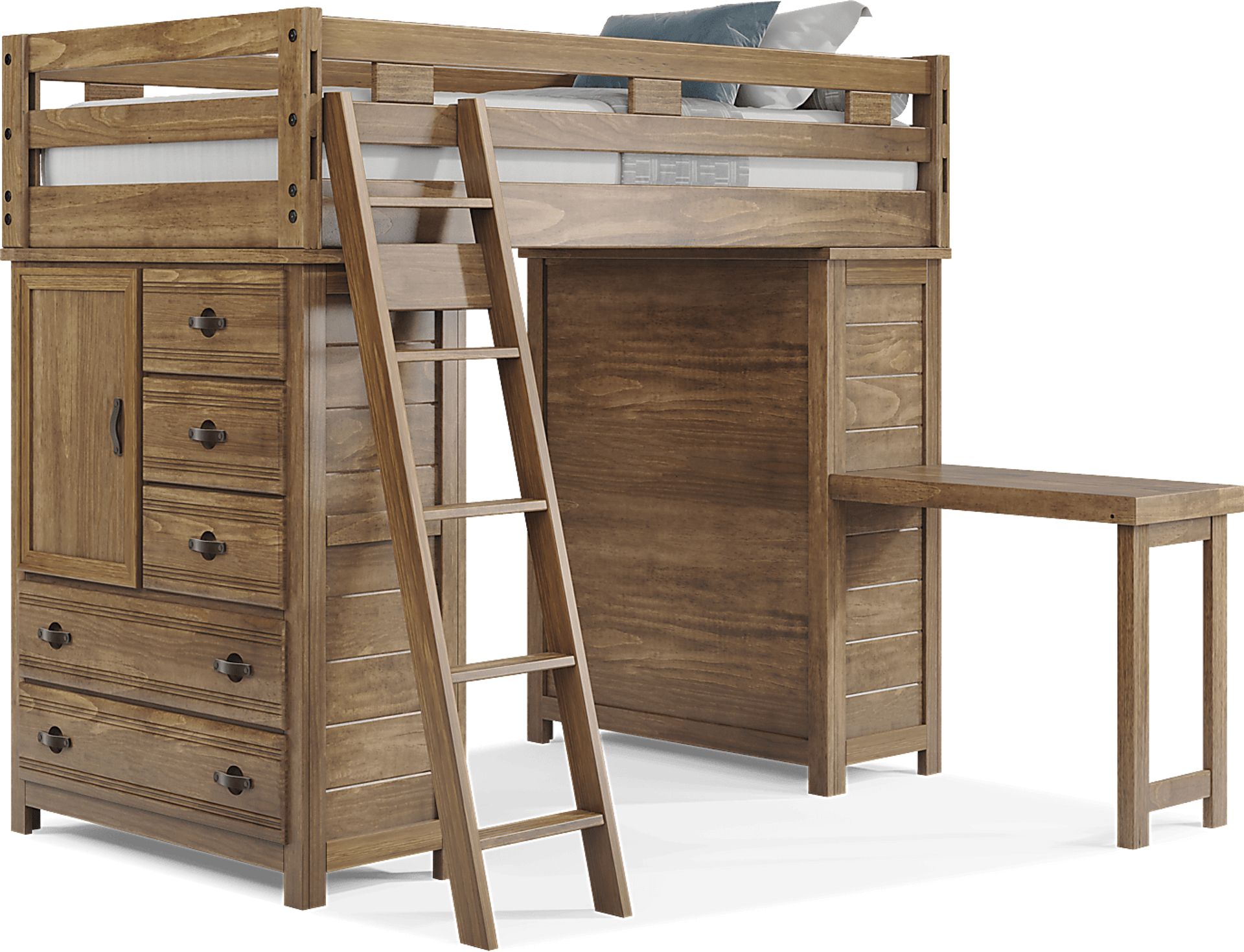Kids Creekside 2.0 Chestnut Twin Loft with 2 Loft Chests and Desk Attachment - Image 1