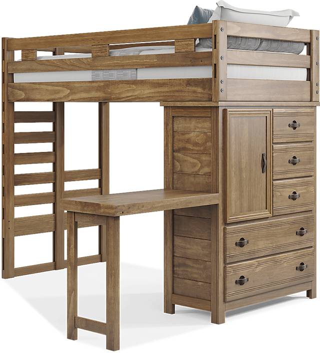Kids Creekside 2.0 Chestnut Twin Loft with Loft Chest and Desk Attachment - Thumbnail - Image 1