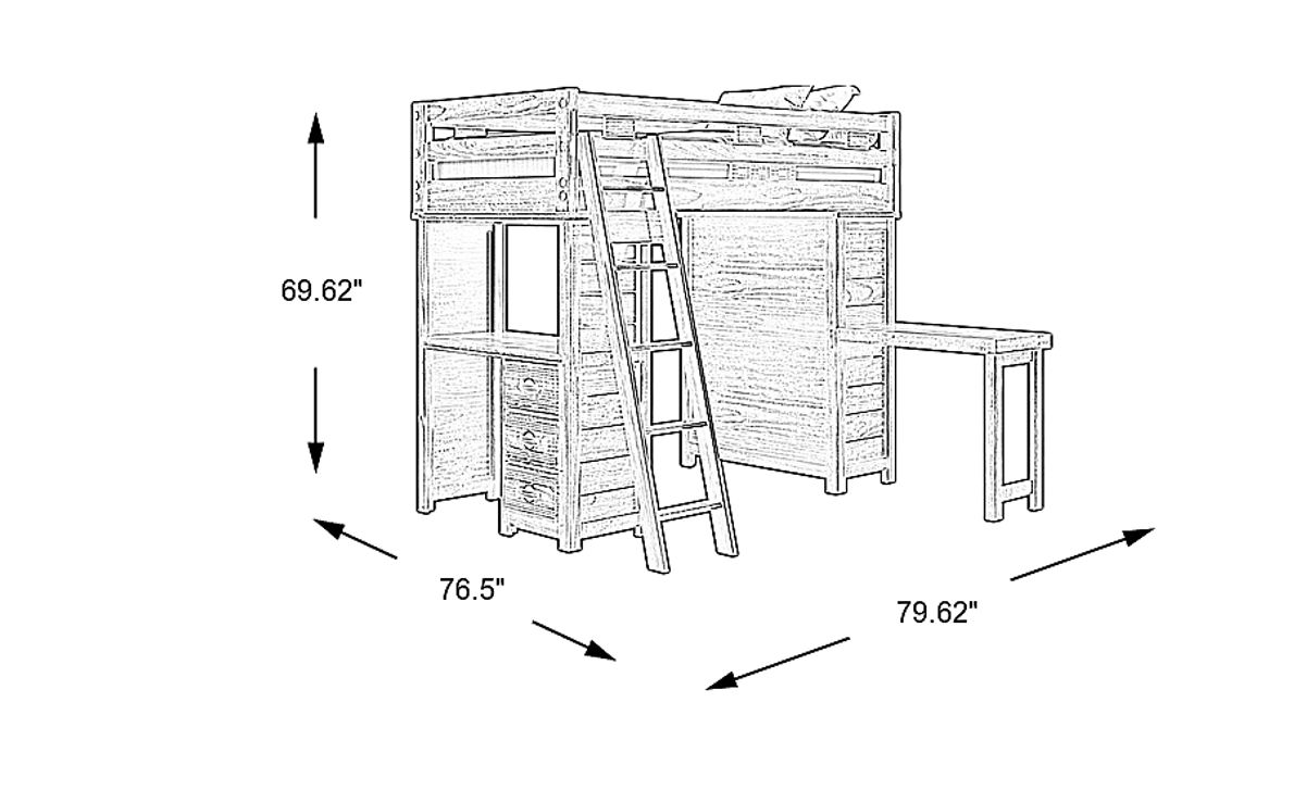 Kids Creekside 2.0 Chestnut Twin Loft with Loft Desk, Chest and Desk Attachment