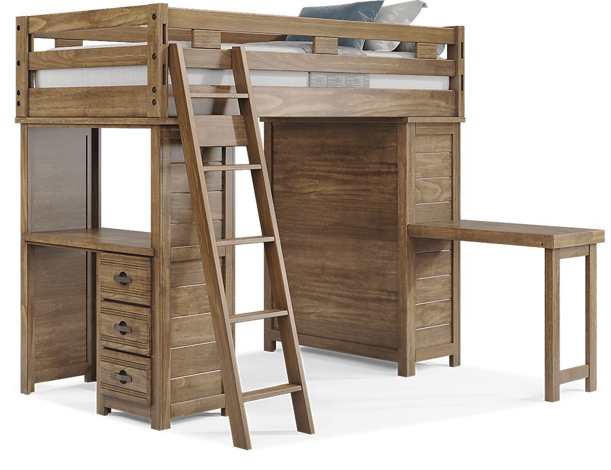 Kids Creekside 2.0 Chestnut Twin Loft with Loft Desk, Chest and Desk Attachment