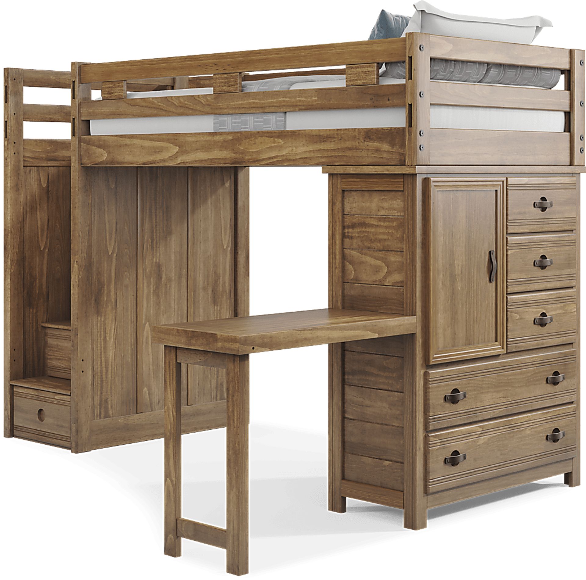 Kids Creekside 2.0 Chestnut Twin Step Loft with Loft Chest and Desk Attachment - Image 2