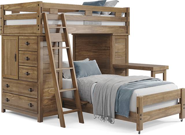 Kids Creekside 2.0 Chestnut Twin/Twin Loft with 2 Loft Chests and Desk Attachment - Thumbnail - Image 1