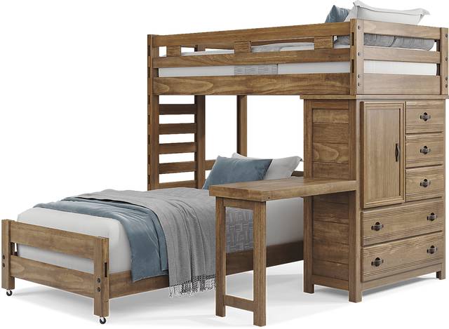 Kids Creekside 2.0 Chestnut Twin/Twin Loft with Loft Chest and Desk Attachment - Thumbnail - Image 2