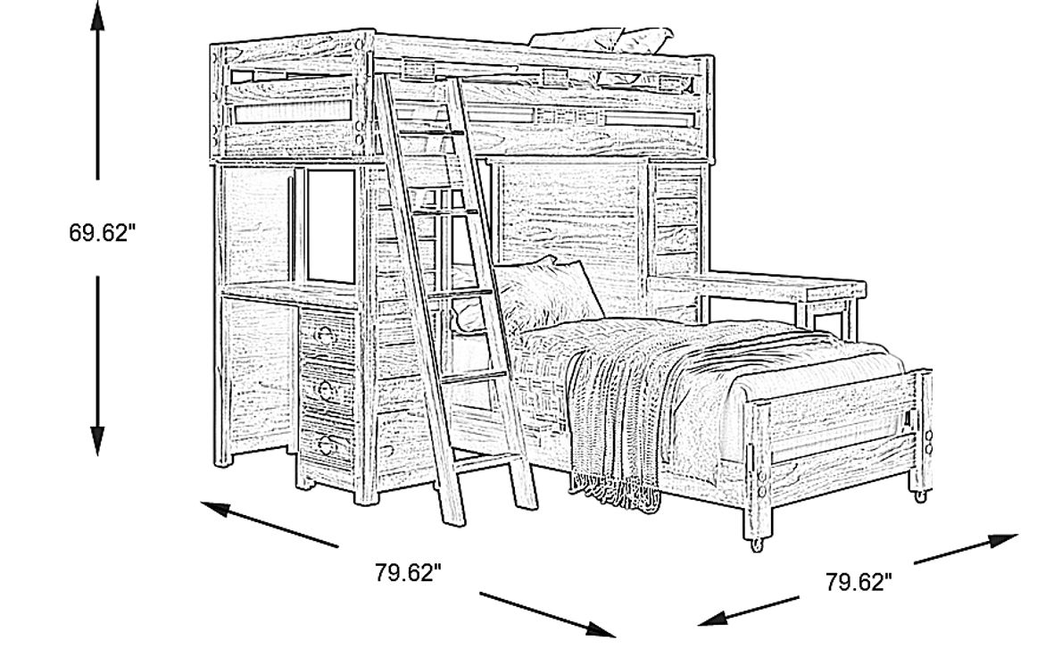 Kids Creekside 2.0 Chestnut Twin/Twin Loft with Loft Chest, Desk and Desk Attachment