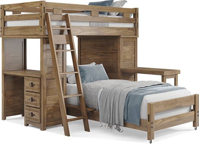 Kids Creekside 2.0 Chestnut Twin/Twin Loft with Loft Chest, Desk and Desk Attachment - Thumbnail - Image 1