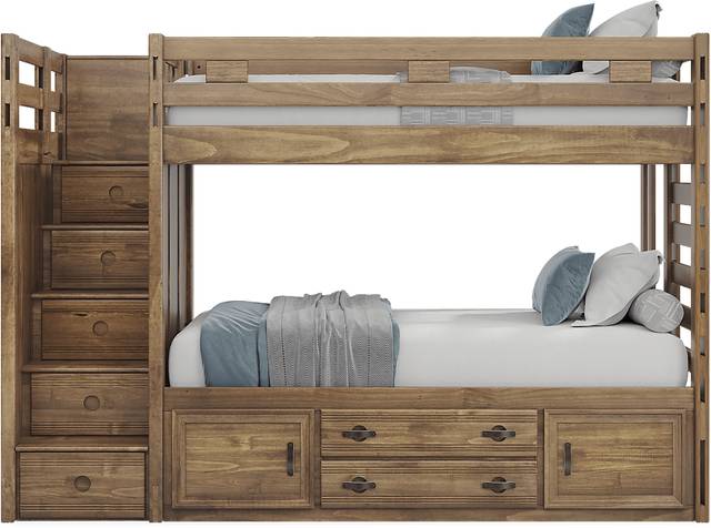 Kids Creekside 2.0 Chestnut Twin/Twin Step Bunk Bed with Storage Side Rail - Thumbnail - Image 2