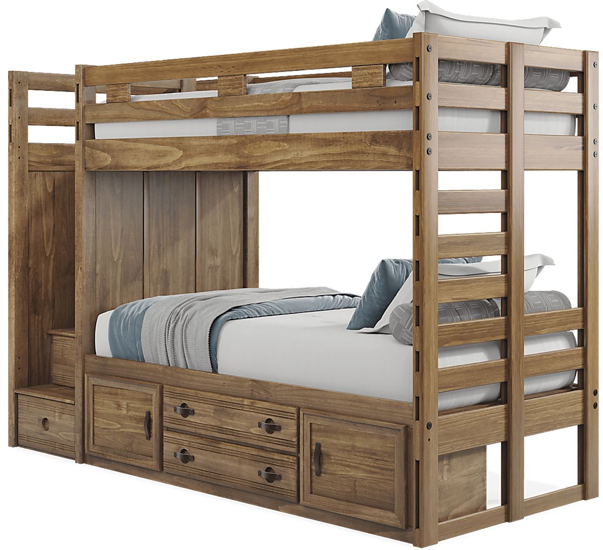 Creekside 2.0 Chestnut Twin/Twin Step Bunk Bed with Storage | Rooms to Go