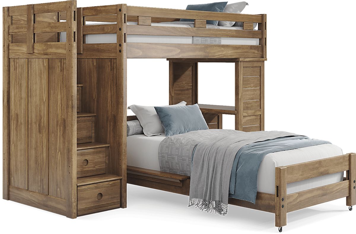 Creekside 2.0 Chestnut Dark Wood Twin/Twin Step Loft W/ Desk | Rooms to Go