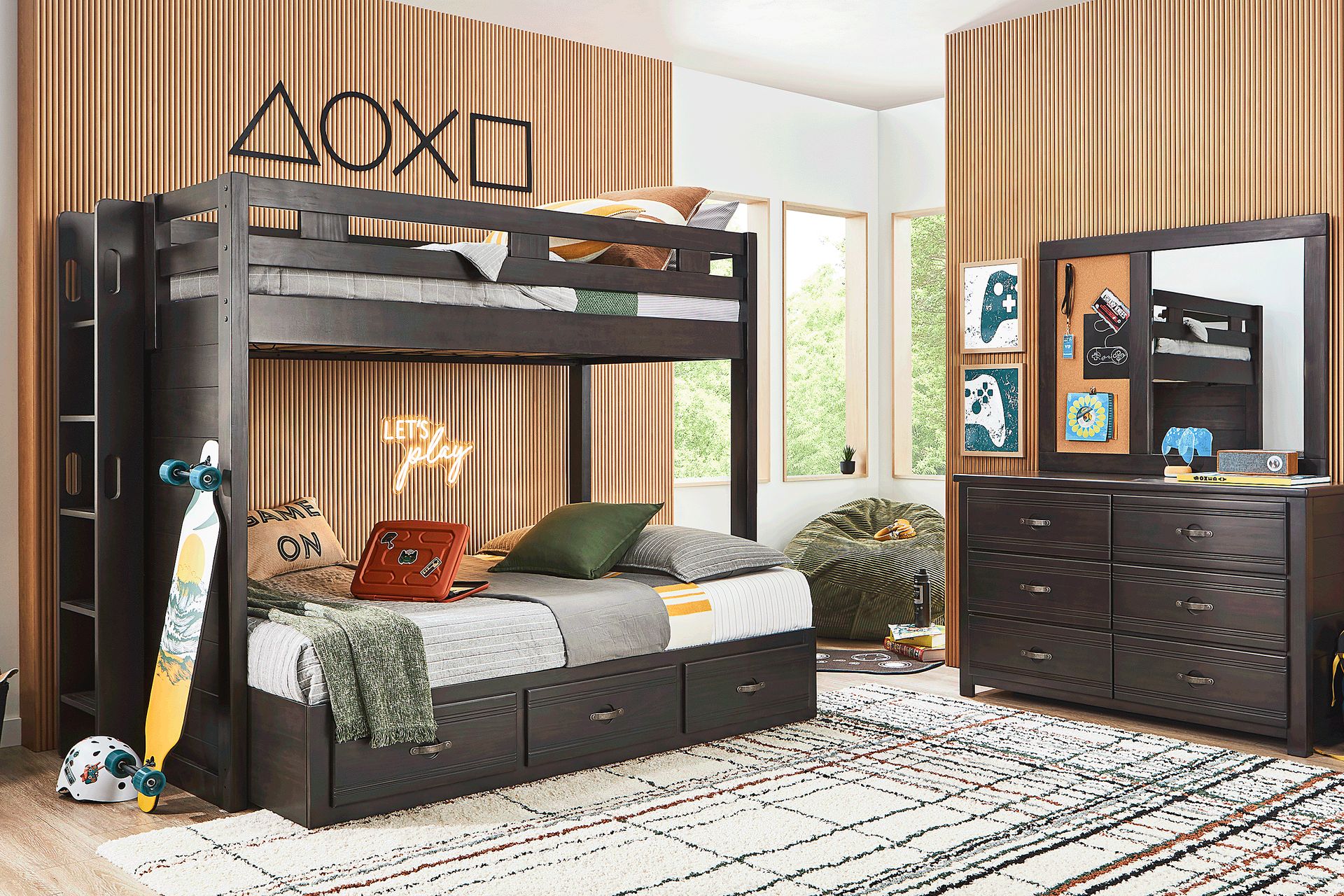 Kids Creekside 3.0 Charcoal Full Platform Bed with 3 Storage Drawers - Image 2