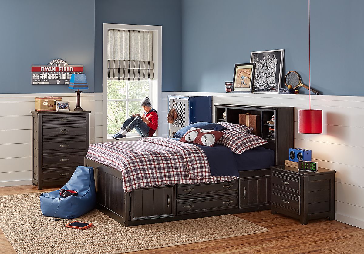 Creekside Charcoal Gray 3 Pc Twin Bookcase Bed With Storage Rail ...