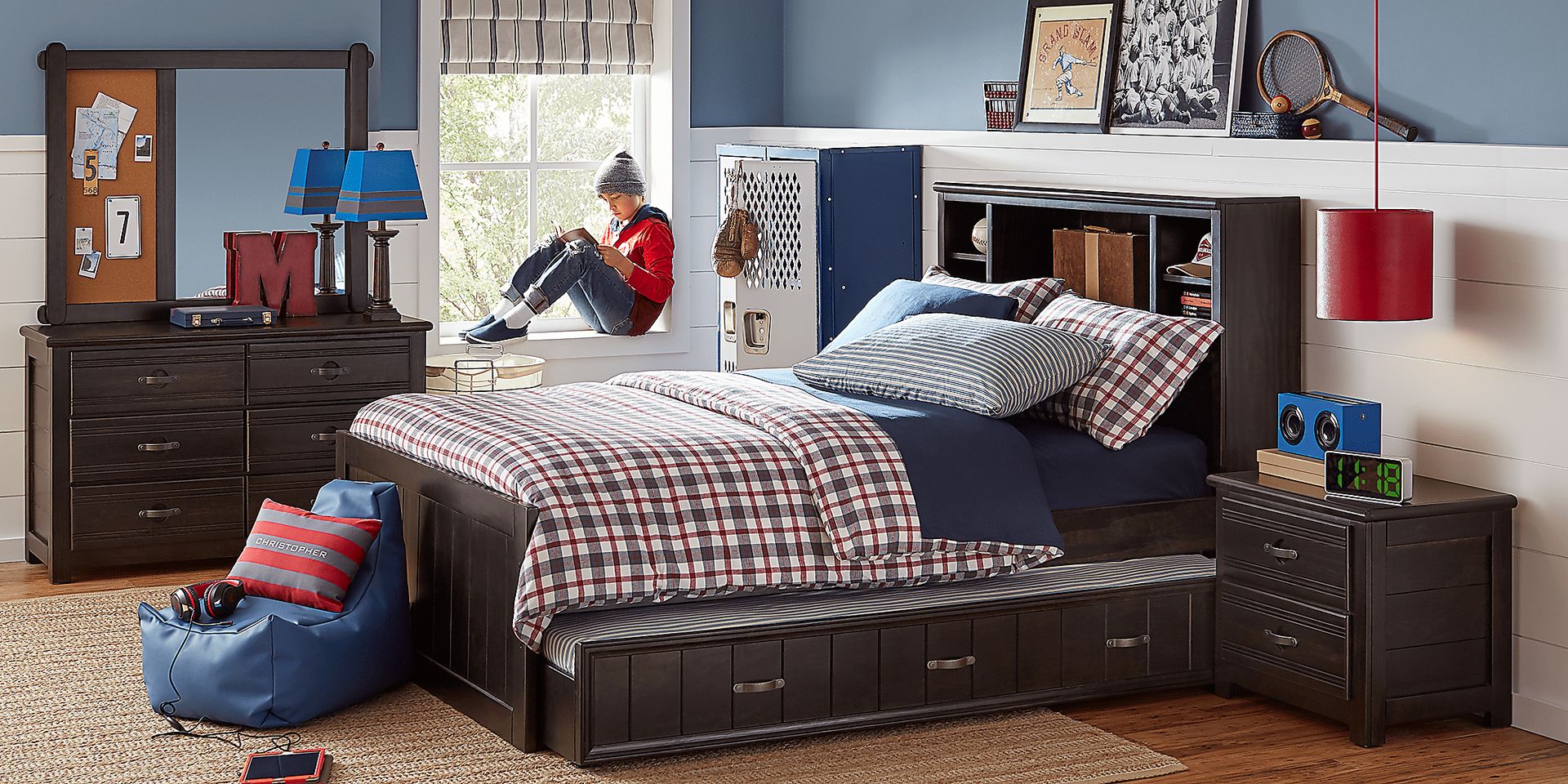 Kids Creekside Charcoal 4 Pc Full Bookcase Bedroom - Image 1