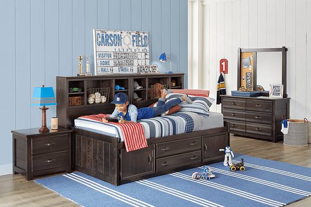 Kids Creekside Charcoal 5 Pc Full Captain's Bookcase Wall Bed - Thumbnail - Image 2