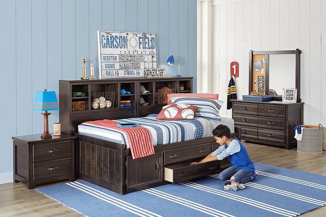 Kids Creekside Charcoal 5 Pc Full Captain's Bookcase Wall Bed - Thumbnail - Image 4