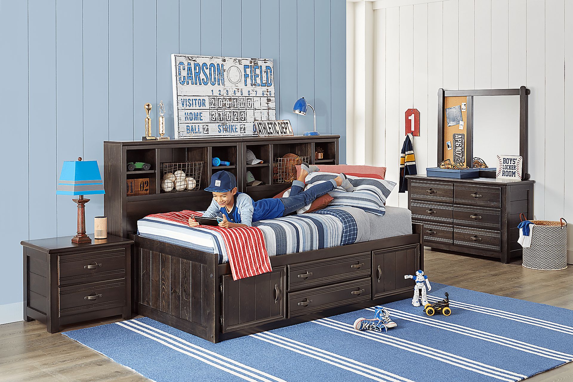 Kids Creekside Charcoal 5 Pc Twin Captain's Bookcase Wall Bed - Image 2