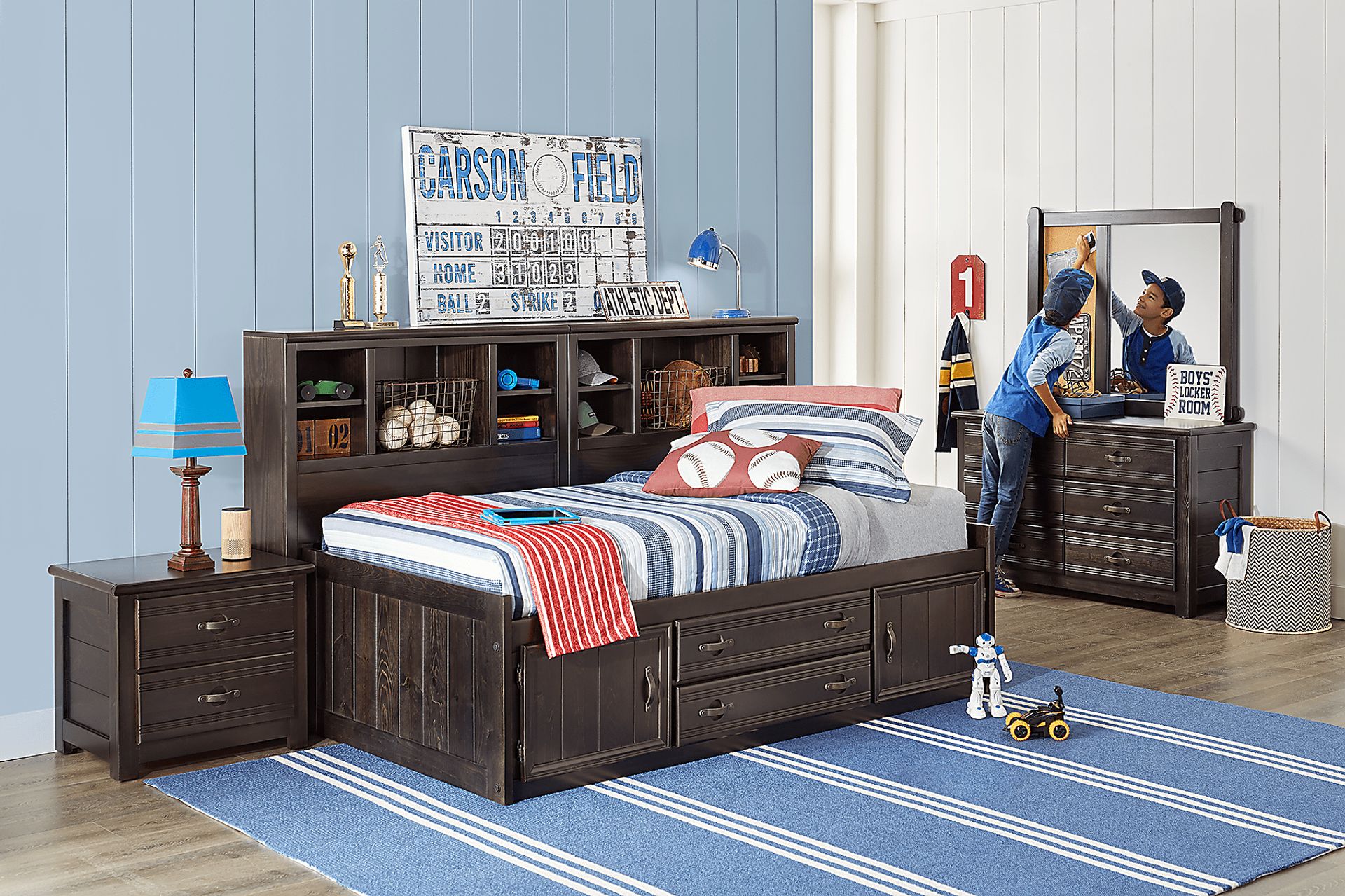 Kids Creekside Charcoal 5 Pc Twin Captain's Bookcase Wall Bed - Image 3