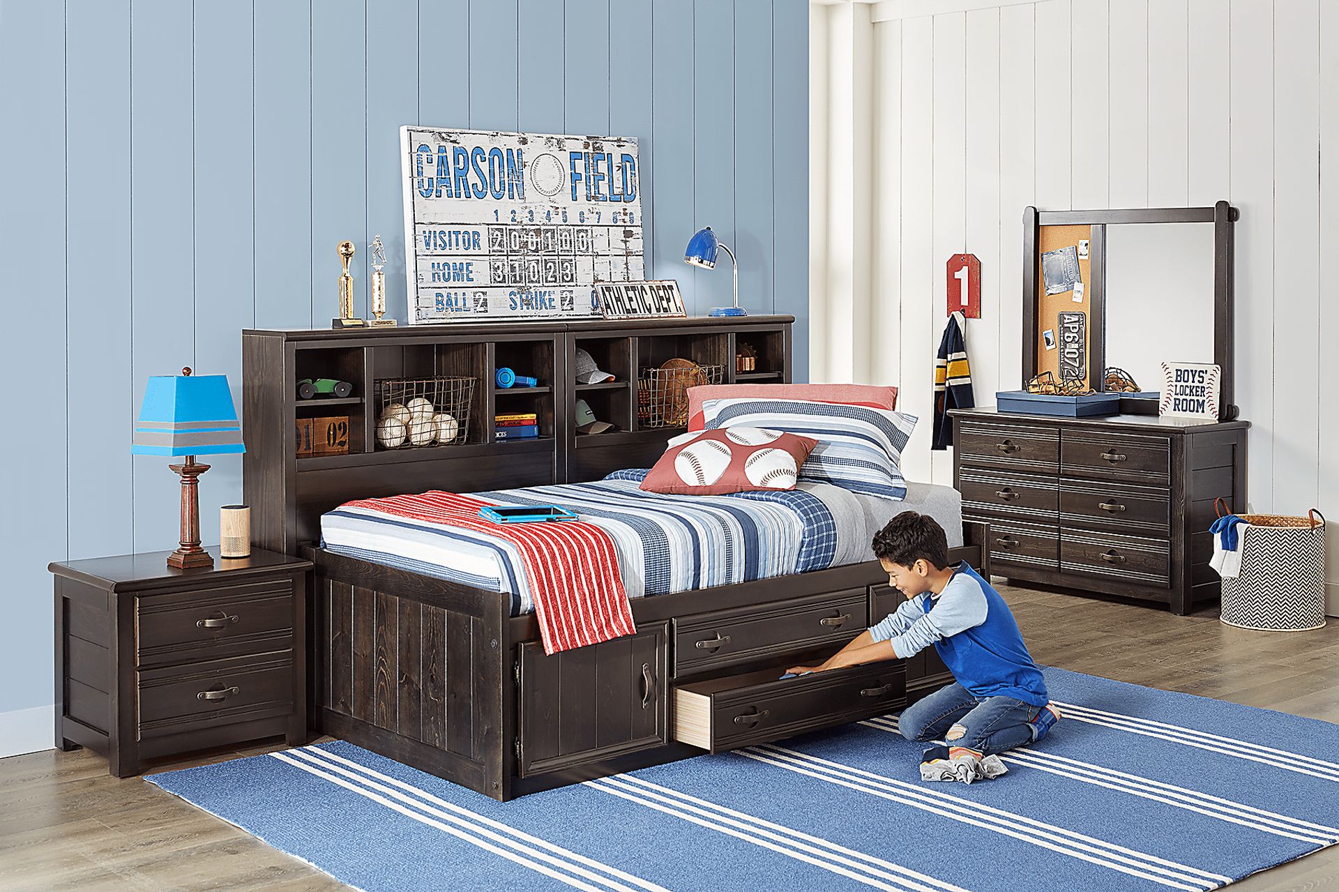 Kids Creekside Charcoal 5 Pc Twin Captain's Bookcase Wall Bed - Image 4