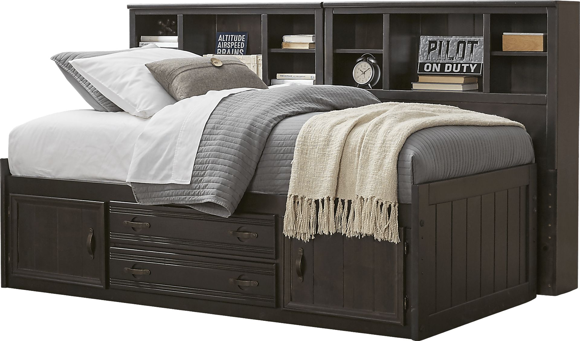 Kids Creekside Charcoal 5 Pc Twin Captain's Bookcase Wall Bed - Image 1