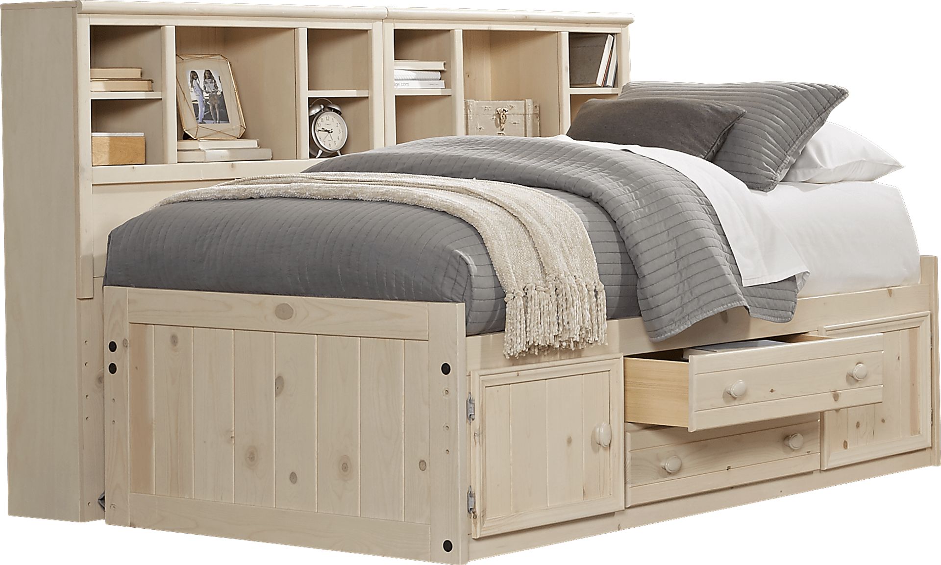 Kids Creekside Stone Wash 7 Pc Twin Captain's Bookcase Wall Bed - Image 2