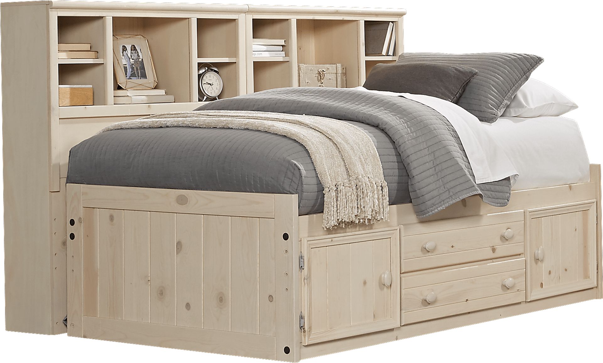 Kids Creekside Stone Wash 7 Pc Twin Captain's Bookcase Wall Bed - Image 1